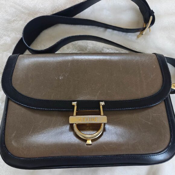 Vintage Celine Box Tan Leather Shoulder Bag Crossbody Gold Horsebit Authentic - Picture 3 of 9